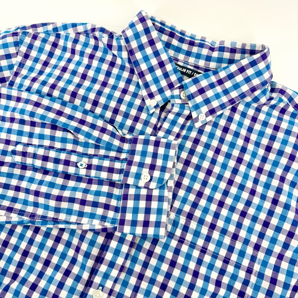 Old Navy Blue Tonium Gingham Check Button Down Shirt Mens XL Preppy Grandpa Core